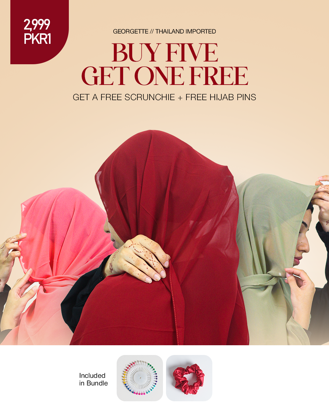 Pack Of Five Georgette (GET ONE FREE) - Save PKR 2,095